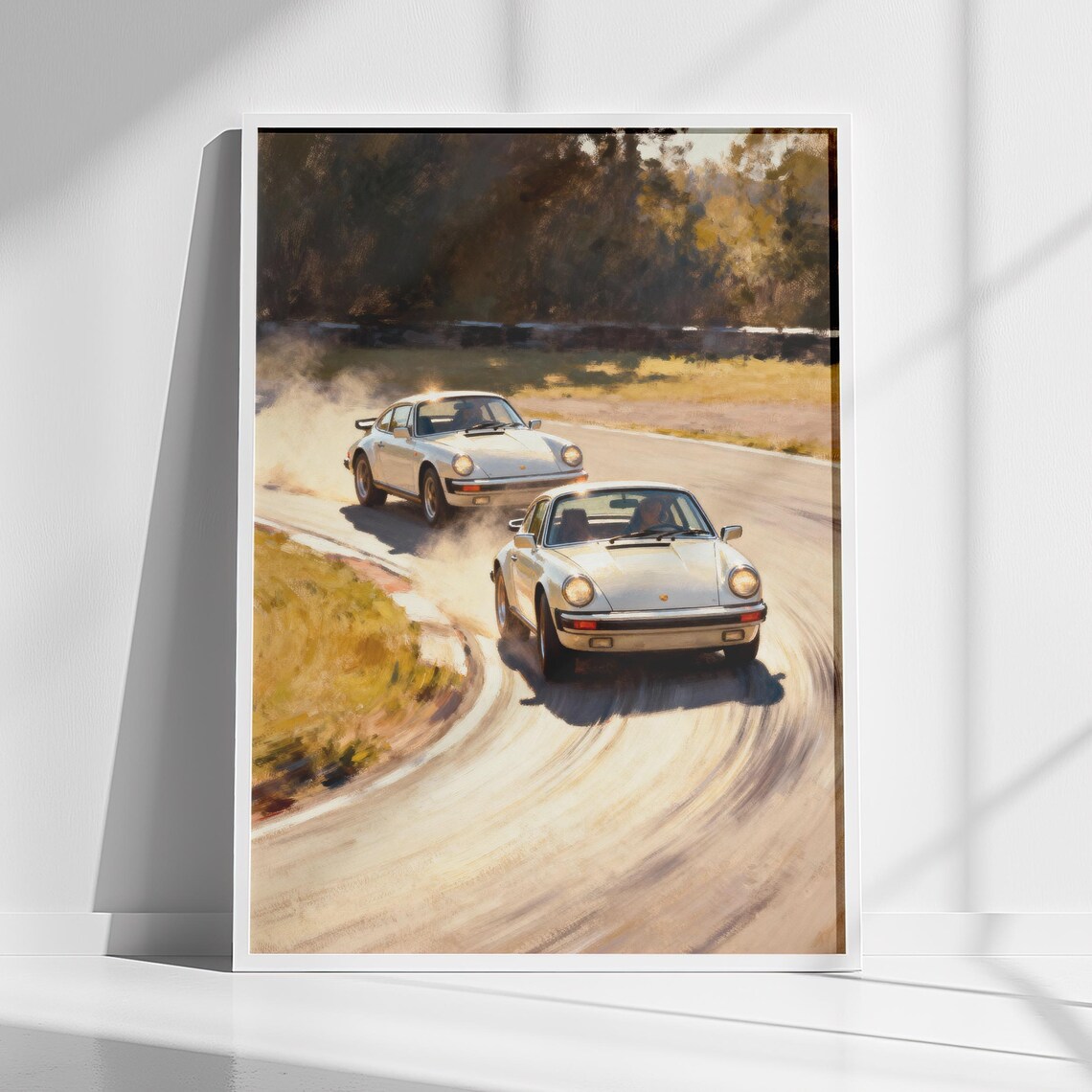 Vintage Porsche 911 Race Track Painting Classic Sports Car Poster