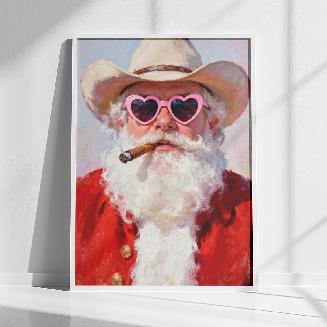 Cowboy Santa With Pink Heart Sunglasses Funny Western Poster