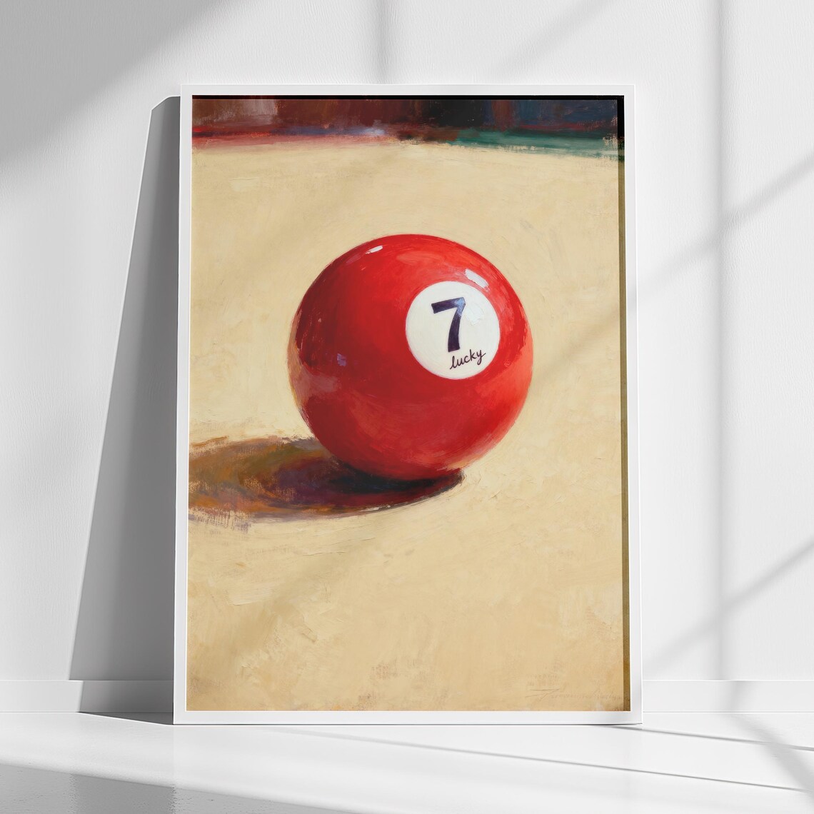 Lucky 7 Pool Ball Art Print, Game Room Bar Decor