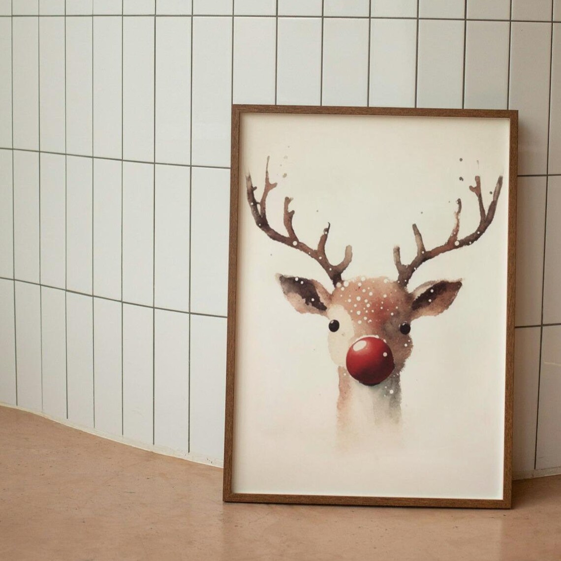Reindeer Print, Rudolph Holiday Watercolour Poster