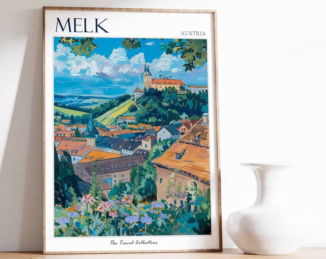 Melk Austria Abbey Hilltop Town Baroque Travel Art Landscape Poster