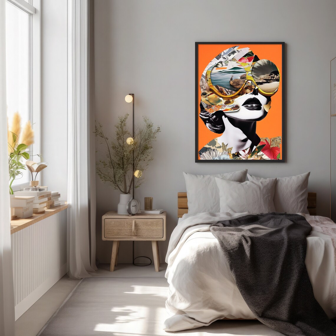 Orange Aesthetic Collage Woman Oversized Sunglasses Pop Art Poster - Image 2