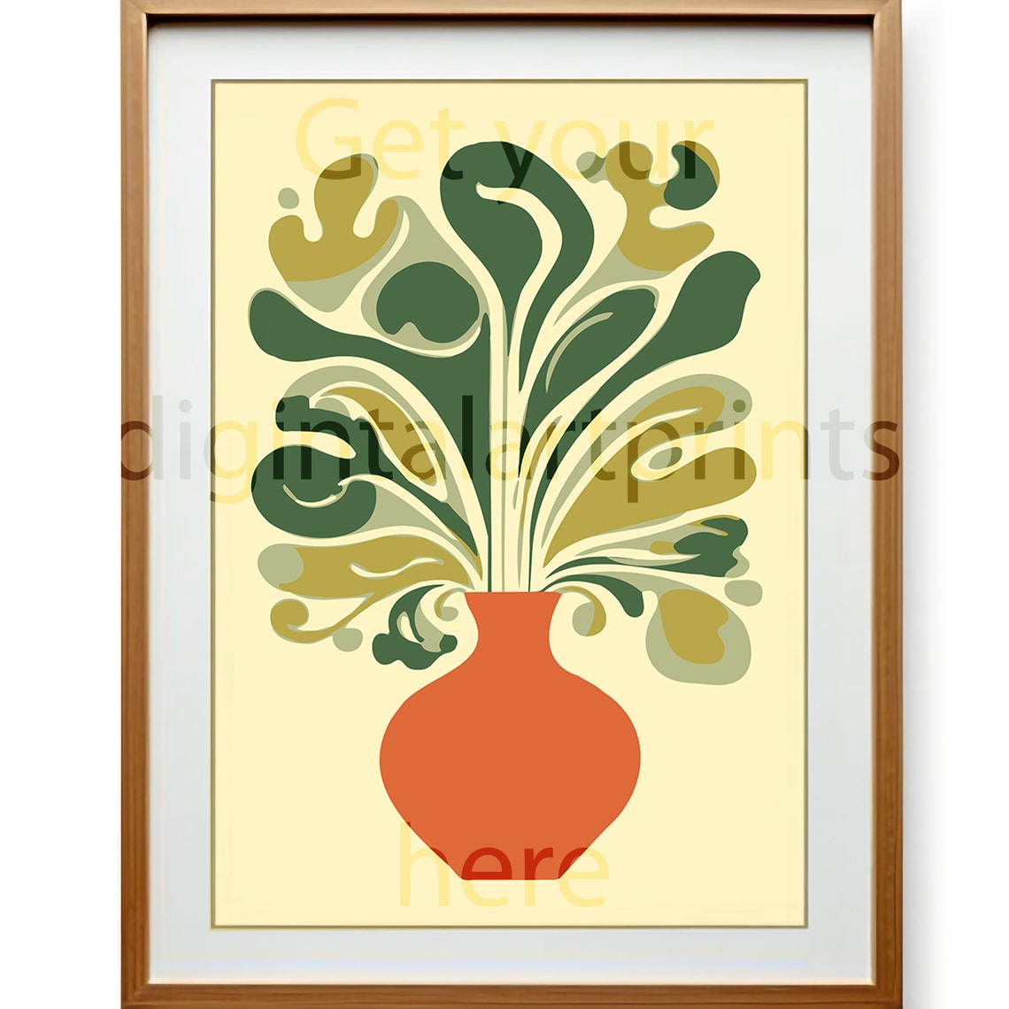 Terracotta Vase With Green Leaves Matisse Style Botanical Art Print - Image 2