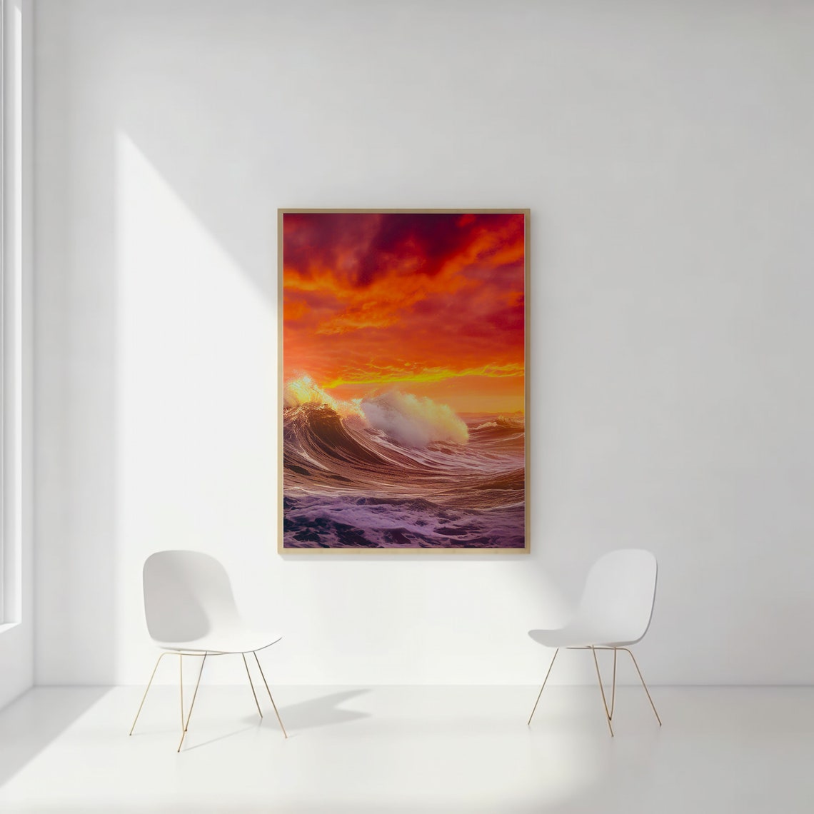 Vivid Fiery Sunset Ocean Wave Colorful Dramatic Seascape Art Print - Image 2
