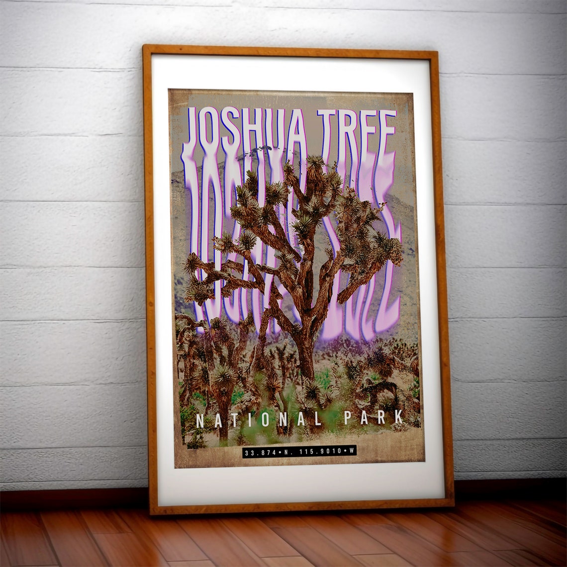 Joshua Tree Desert Photo Wavy Neon Lettering Southwest Wall Art - Image 3