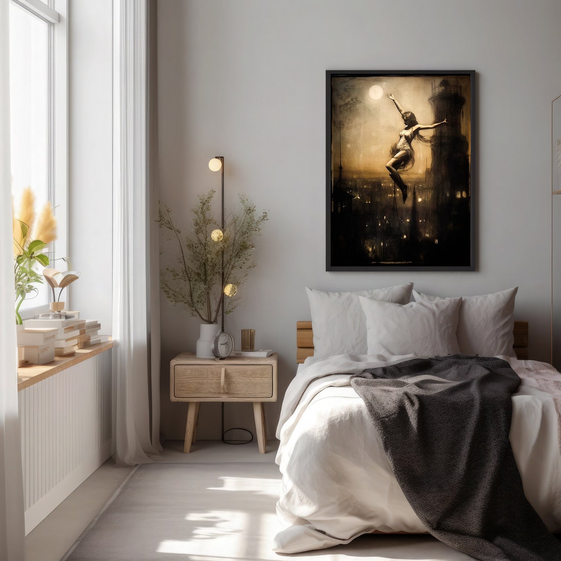 Vintage Witch Moonlit Night Flight Spooky Gothic Dark Wall Art - Image 2
