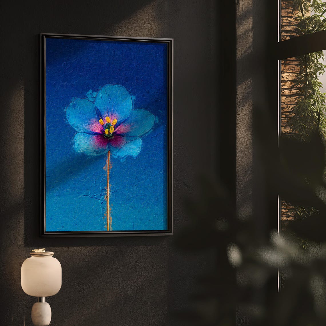 Vivid Blue Flower Deep Blue Background Botanical Art Print Decor - Image 2