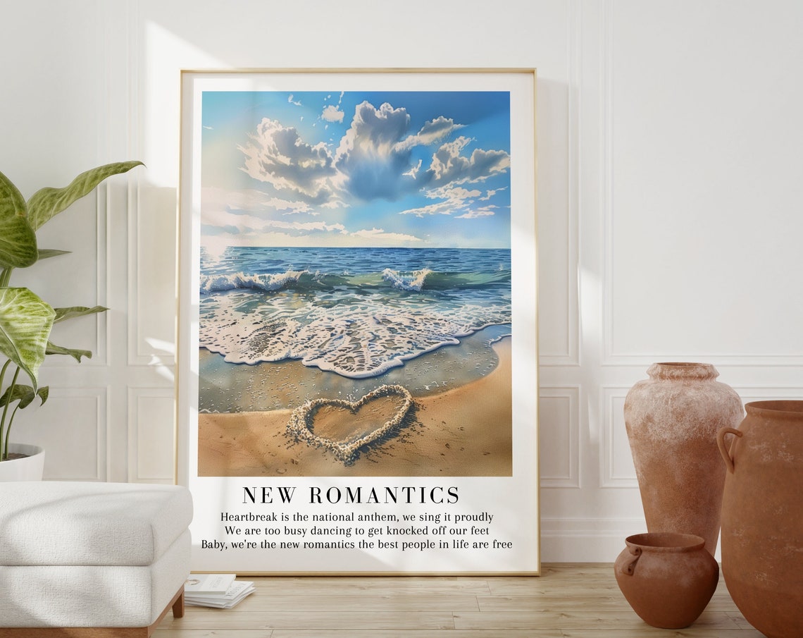 New Romantics Taylor Swift Beach Heart Watercolor Lyric Poster