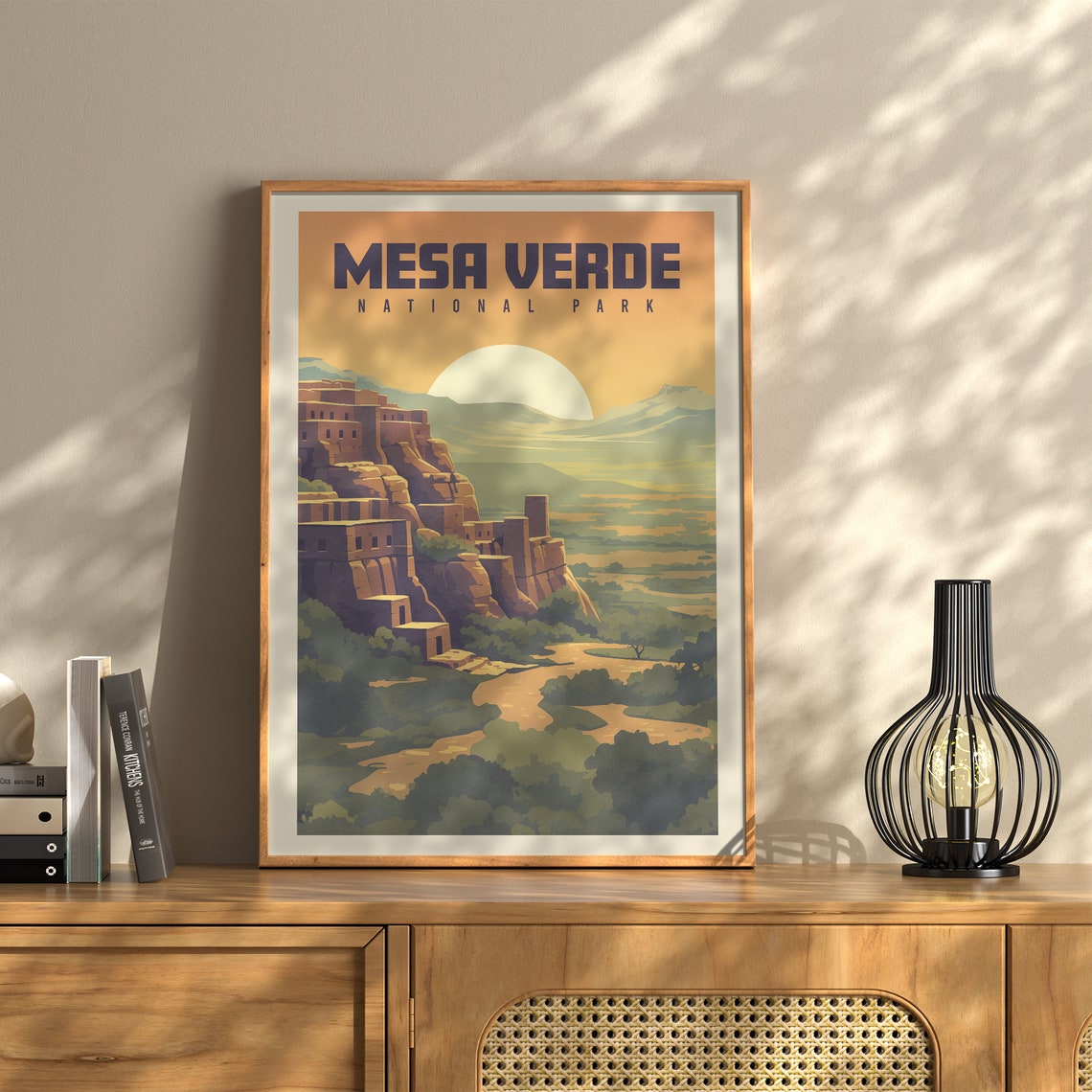 Mesa Verde National Park Ancient Cliff Dwelling Sunset Vintage Poster
