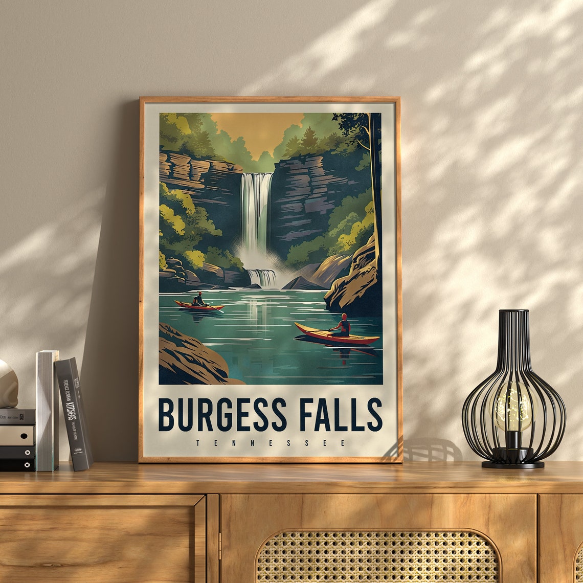 Burgess Falls Tennessee Waterfall Kayakers Vintage Travel Poster