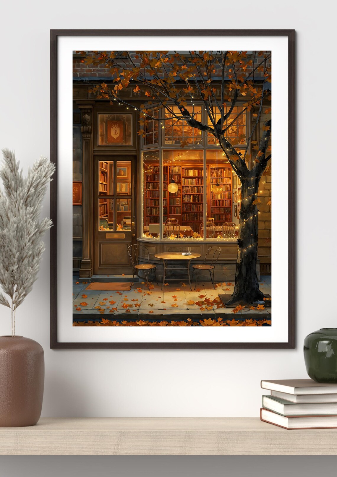 Cozy Autumn Bookstore Art Print, Fall Decor