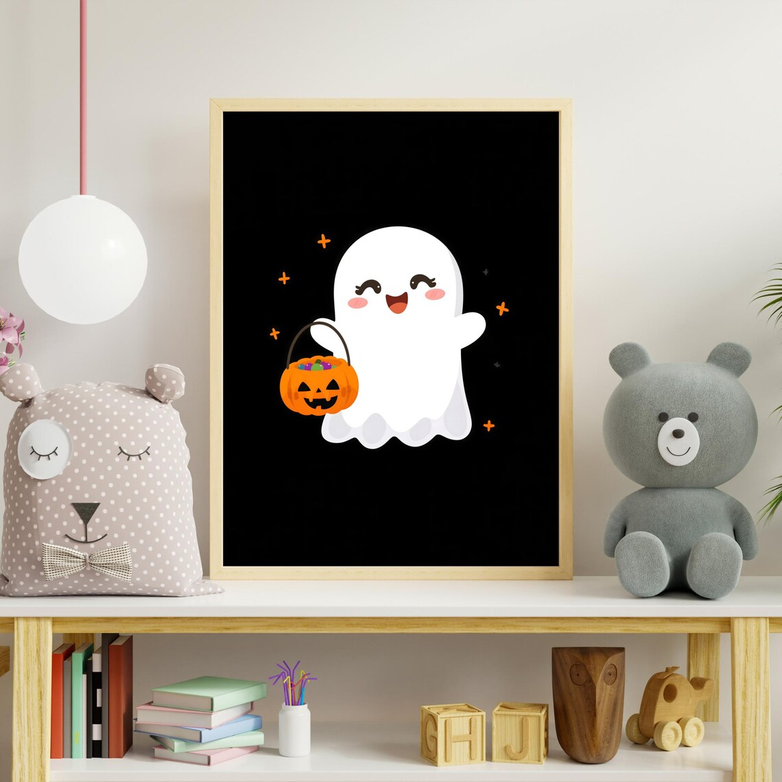 Cute Cartoon Halloween Ghost Trick Or Treat Pumpkin Kids Wall Art