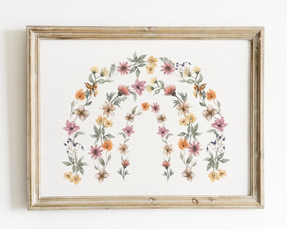 Wildflower Rainbow Boho Spring Art Print, Nursery Decor