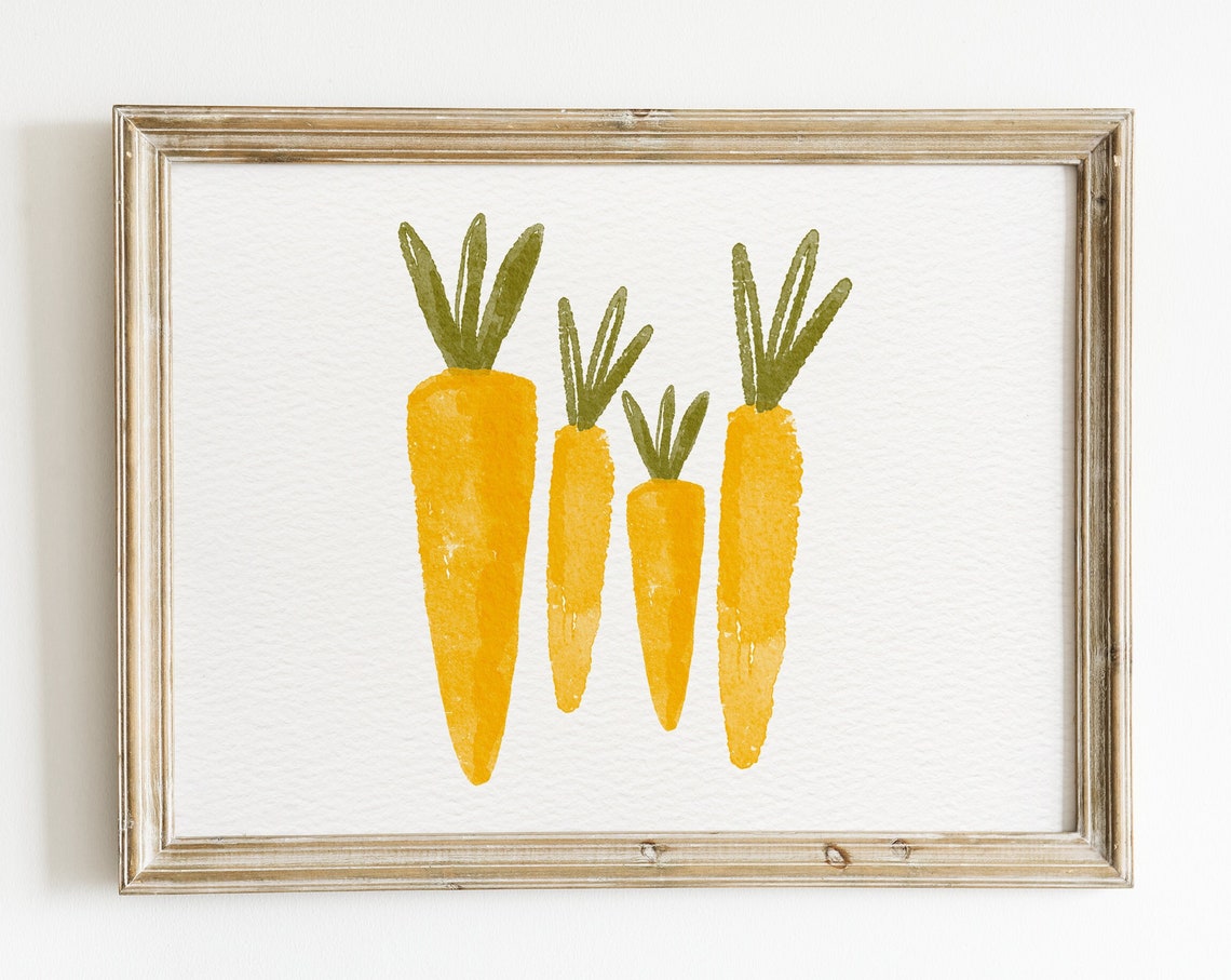 Watercolor Carrots Print Spring Vegetable Botanical Easter Kitchen Art