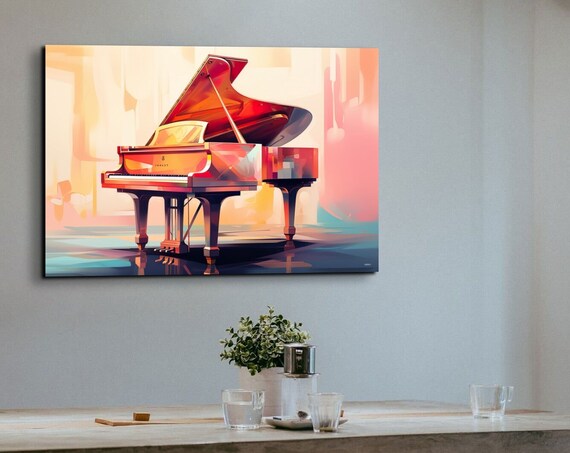 Red Grand Piano in Colorful Modern Abstract Watercolor Poster