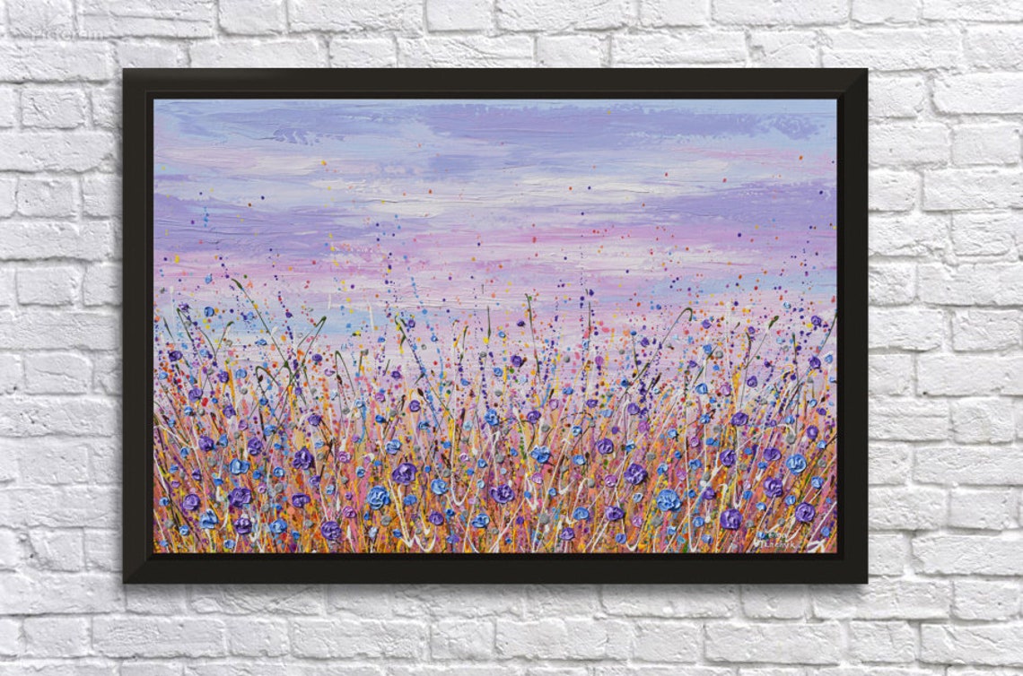 Purple Blue Wildflower Meadow Lavender Sky Panoramic Splatter Poster - Image 3