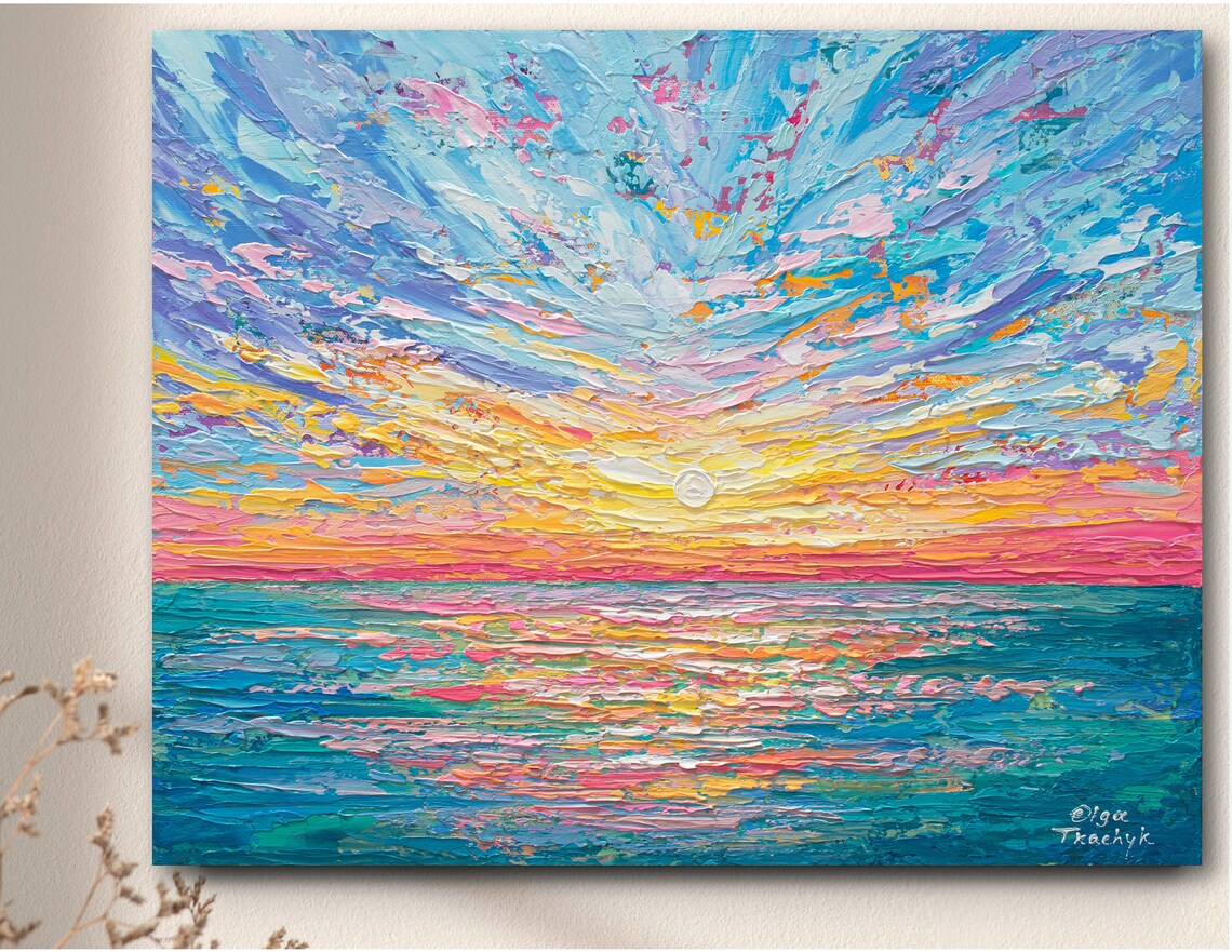 Ocean Sunrise Seascape Wall Art Print, Colorful