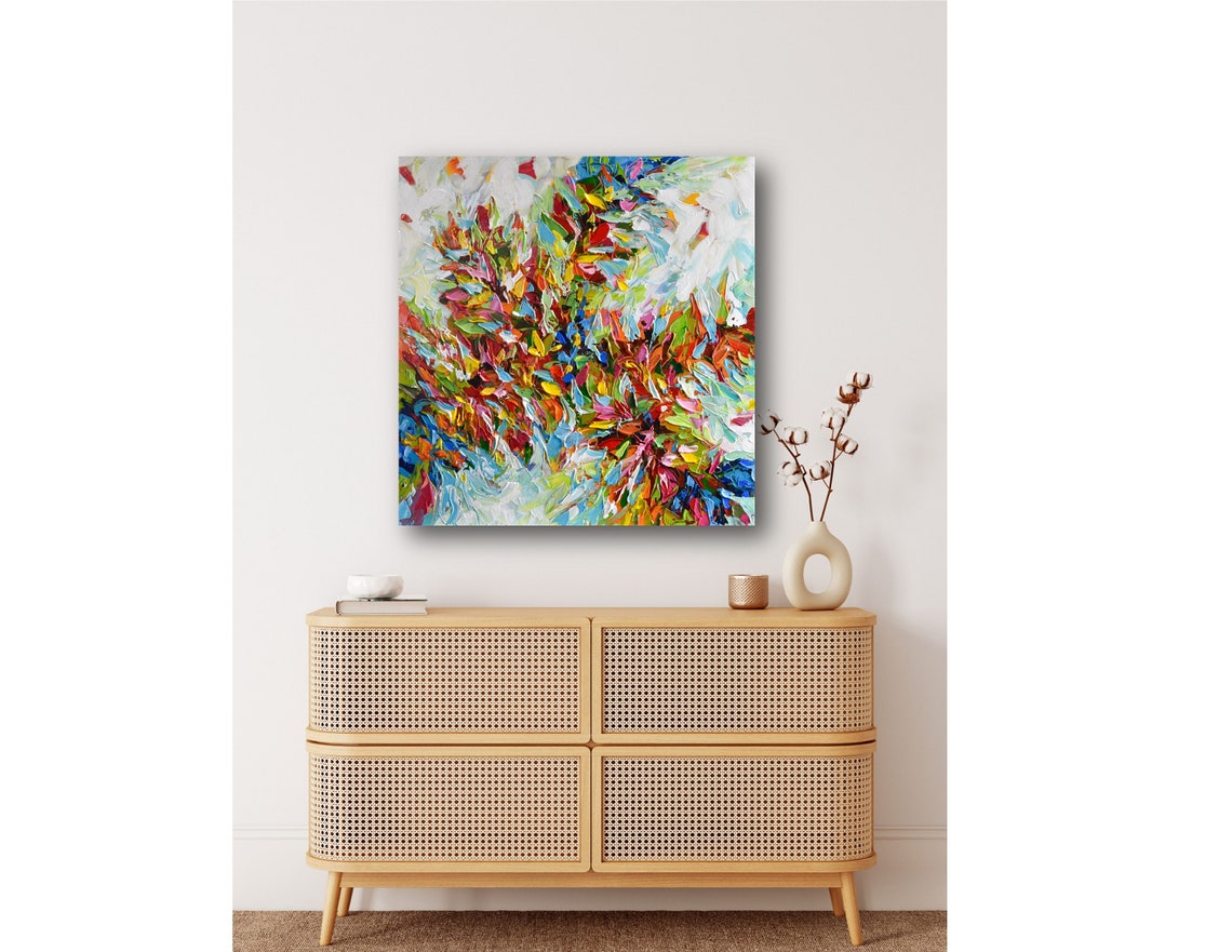 Abstract Fall Leaves Painting Vibrant Autumn Colors Impasto Art Poster - Image 2