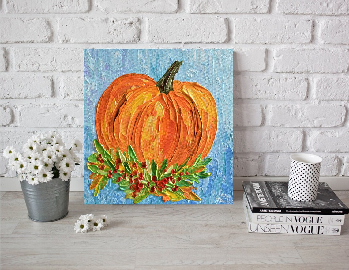 Impasto Pumpkin Halloween Art Print, Fall Acrylic Style - Image 2