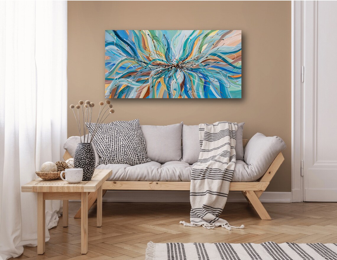 Abstract Art Print, Blue Brown Horizontal Decor - Image 2