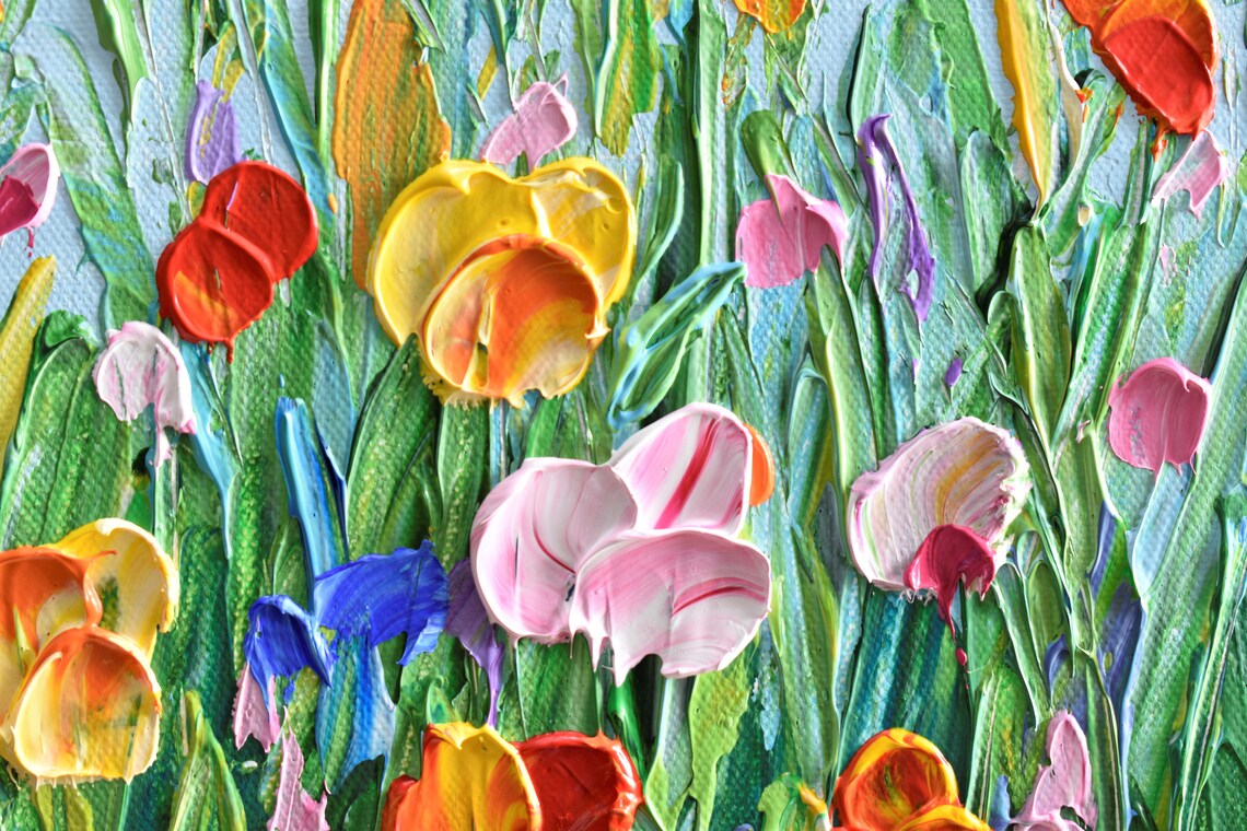 Wildflower Meadow Impressionist Landscape Art Print - Image 3