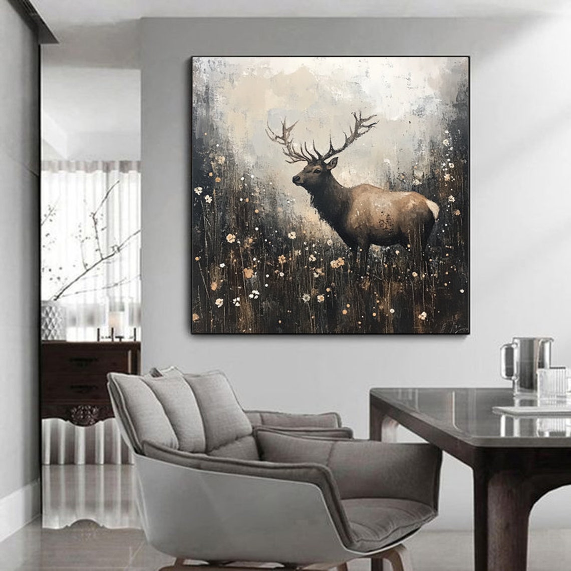 Majestic Elk Standing in a Moody Dark Wildflower Meadow Poster - Image 6