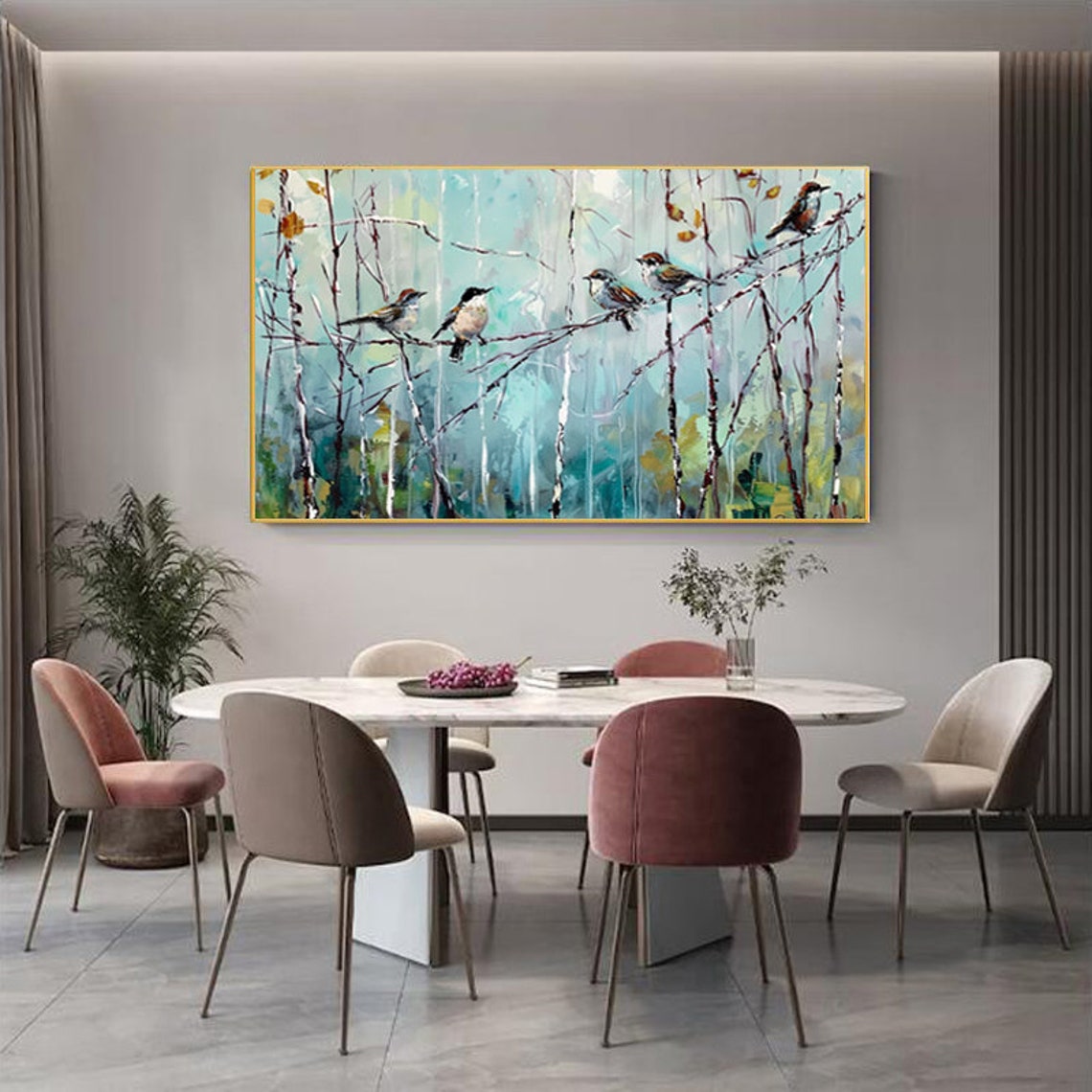 Cheerful Songbirds Perched On Bare Branches Impressionist Art Poster - Image 4