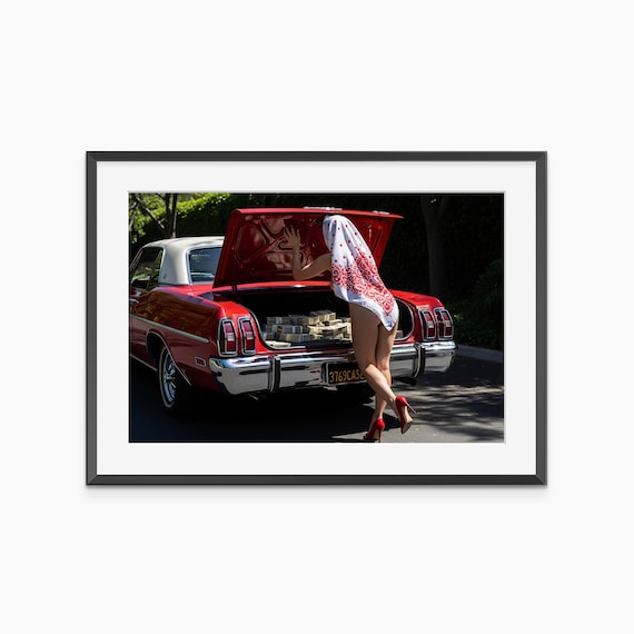 Red Classic Car Trunk Full of Cash Money Heist Vintage Photo Poster