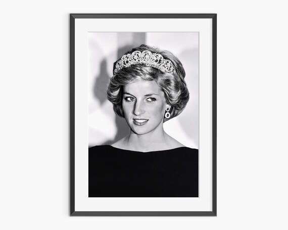 Princess Diana Tiara Portrait Black and White Vintage Photography Poster