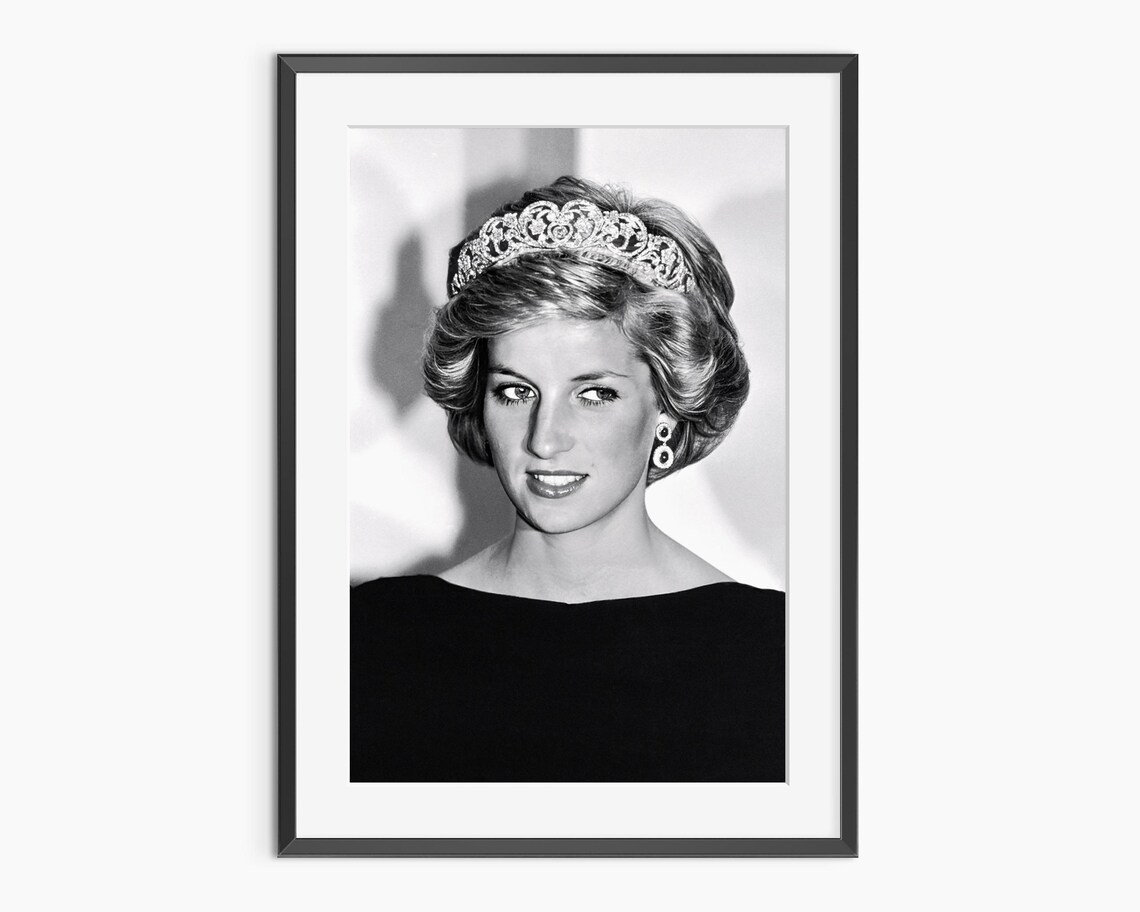 Princess Diana Tiara Portrait Black and White Vintage Photography Poster