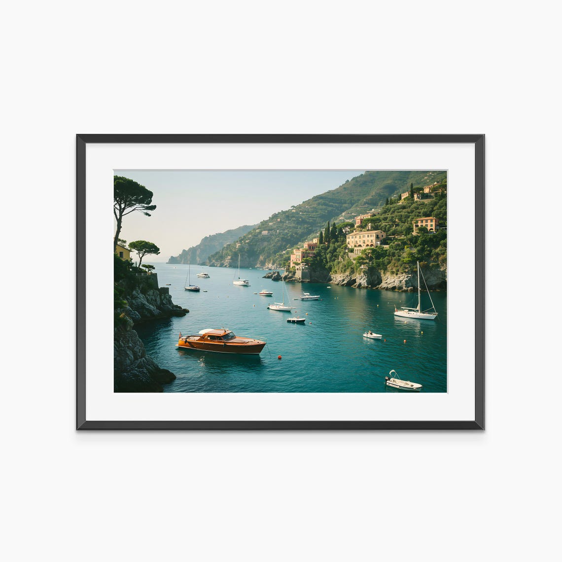 Sunlit Coastal Cove Sailboats Turquoise Water Summer Photo Poster