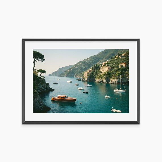 Sunlit Coastal Cove Sailboats Turquoise Water Summer Photo Poster