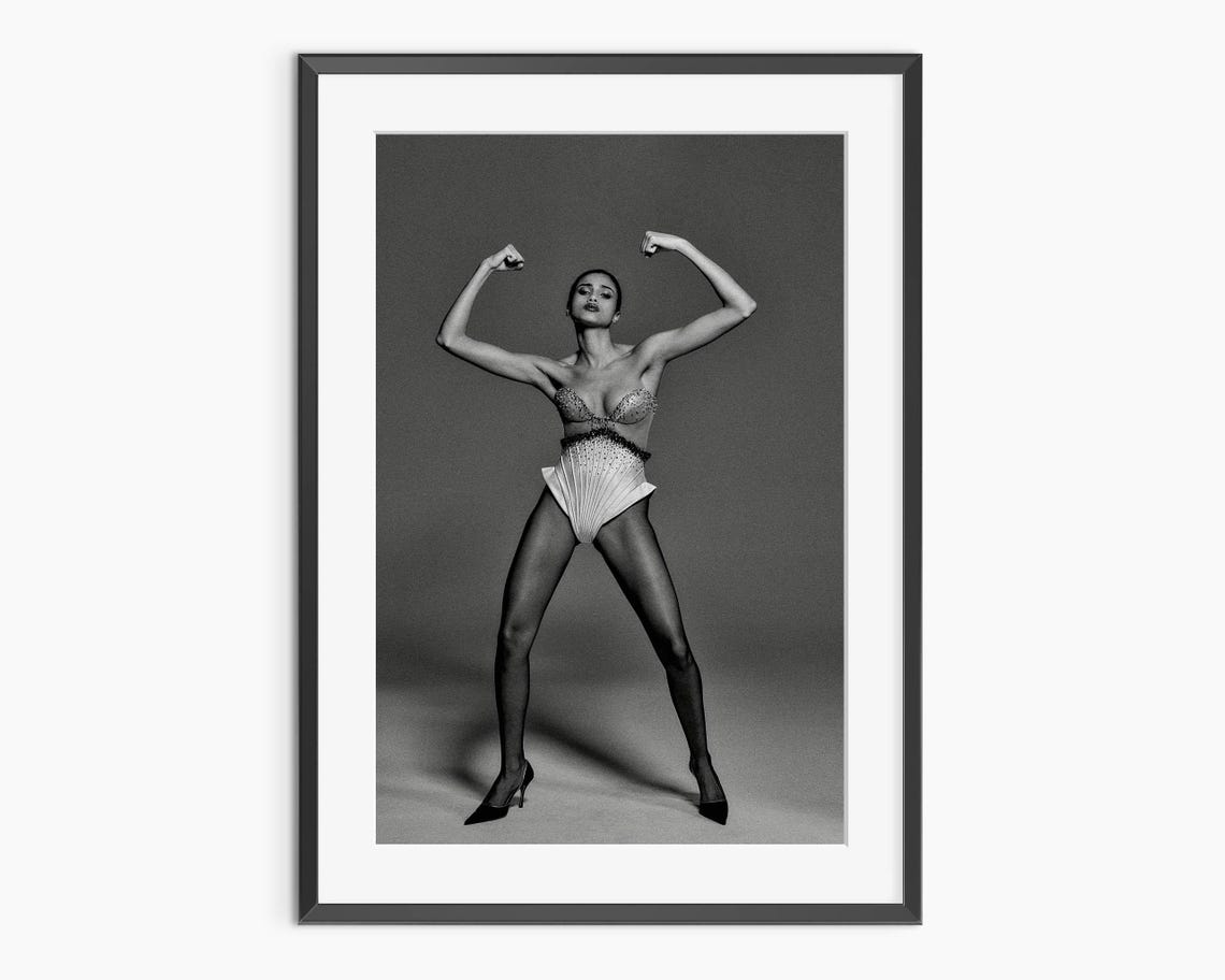 Black and White Fashion Model Power Pose Bold Editorial Photo Poster