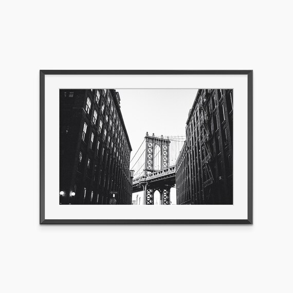 Brooklyn Dumbo Manhattan Bridge Black and White Street Photo Print