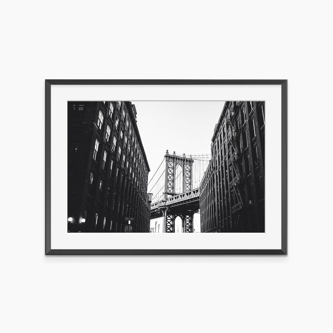 Brooklyn Dumbo Manhattan Bridge Black and White Street Photo Print