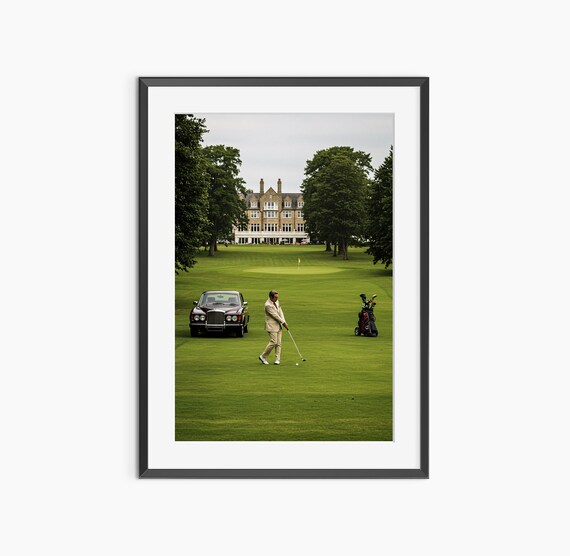 Golf Course Photography Print Man Putting On Green Clubhouse Scene