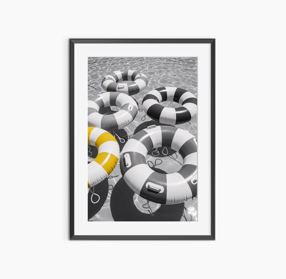 Striped Pool Floats Black White Summer Photo Modern Minimalist Poster