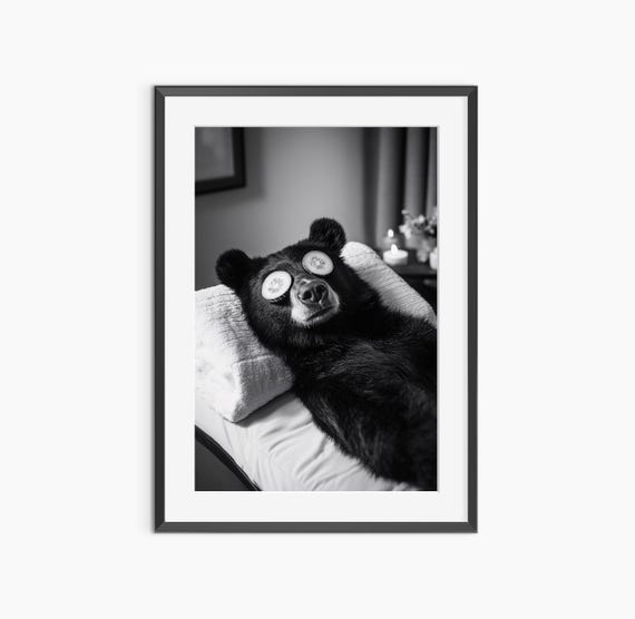 Resting Bear Photography Prints Funny Poster Bathroom Wall Art Animal Print Black And White Museum Quality