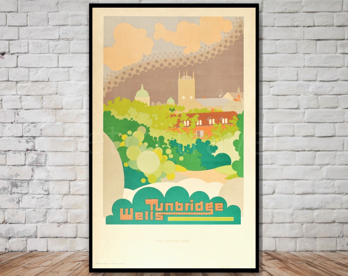 Tunbridge Wells Art Deco Village Landscape Retro Travel Poster