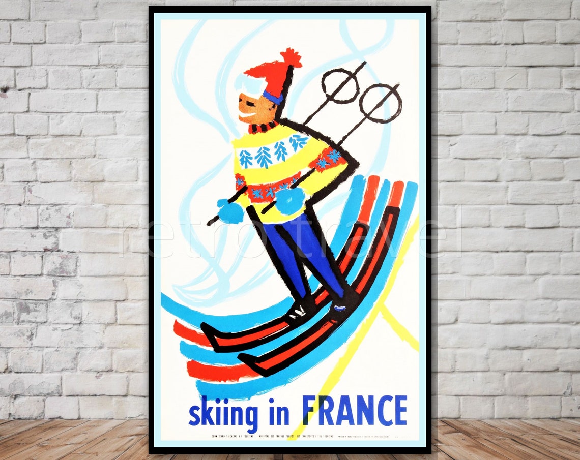 France Skiing Travel Poster Vintage Ski Poster Instant Vintage Skiing Poster French Ski Poster Retro Travel Print