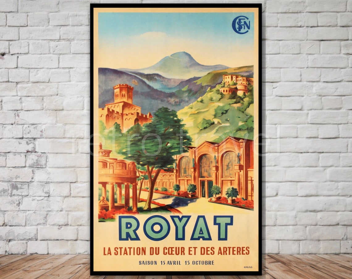 Royat France Travel Poster Instant French National Railways Poster Retro Travel Print French Travel Poster
