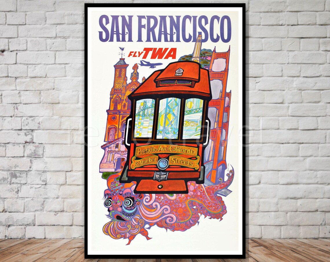 San Francisco Cable Car Travel Poster, Vintage Retro