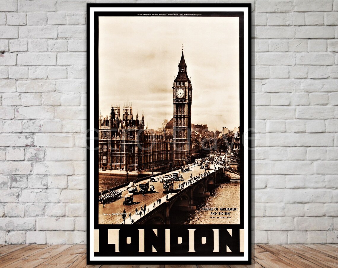 London Big Ben Houses of Parliament Sepia Photo Travel Poster