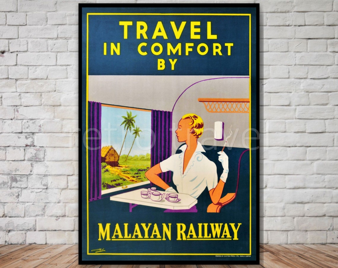 Malayan Railway Vintage Travel Poster Train Comfort Retro Asia Art
