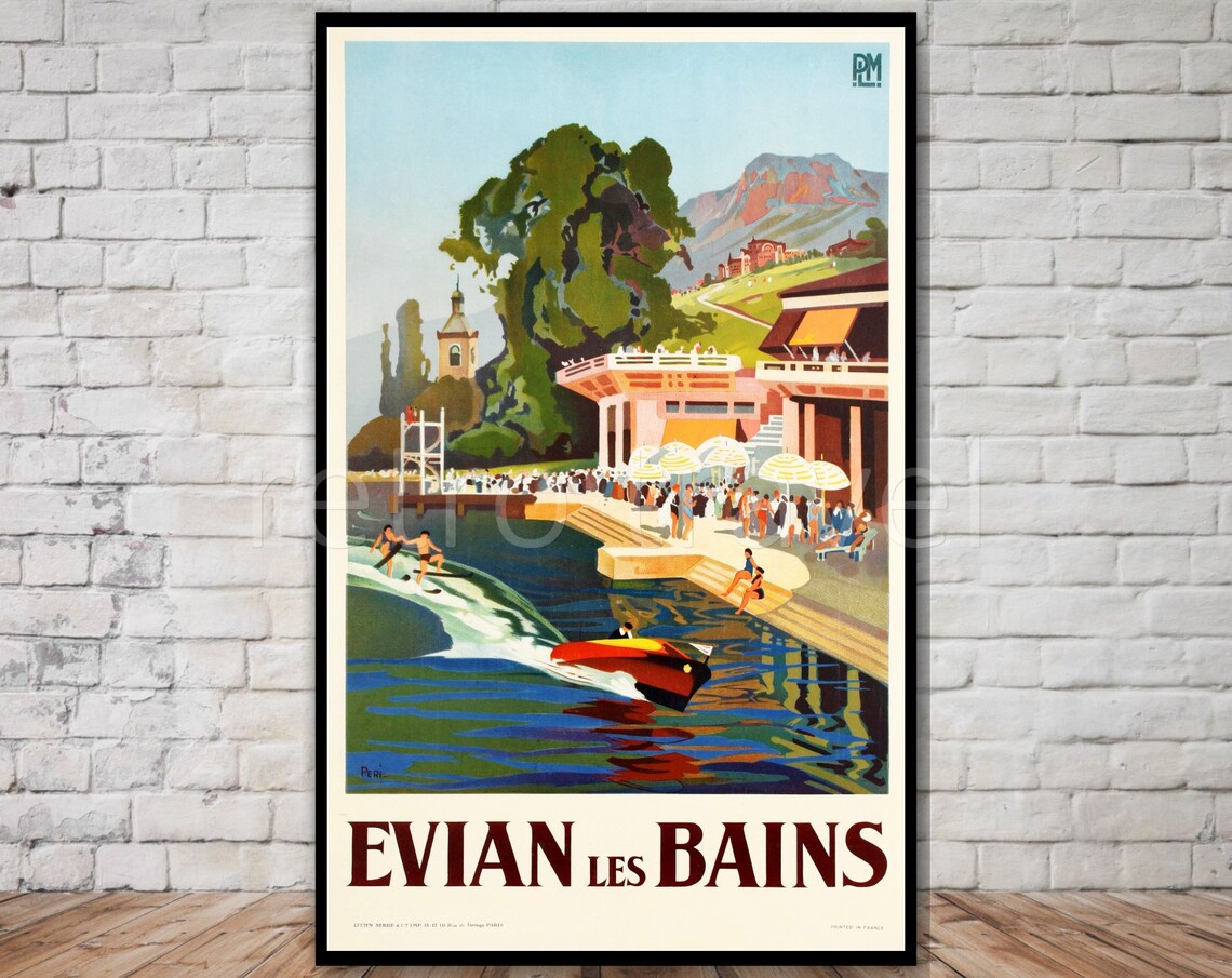 Evian Les Bains French Spa Town Lakeside Summer Vintage Travel Poster