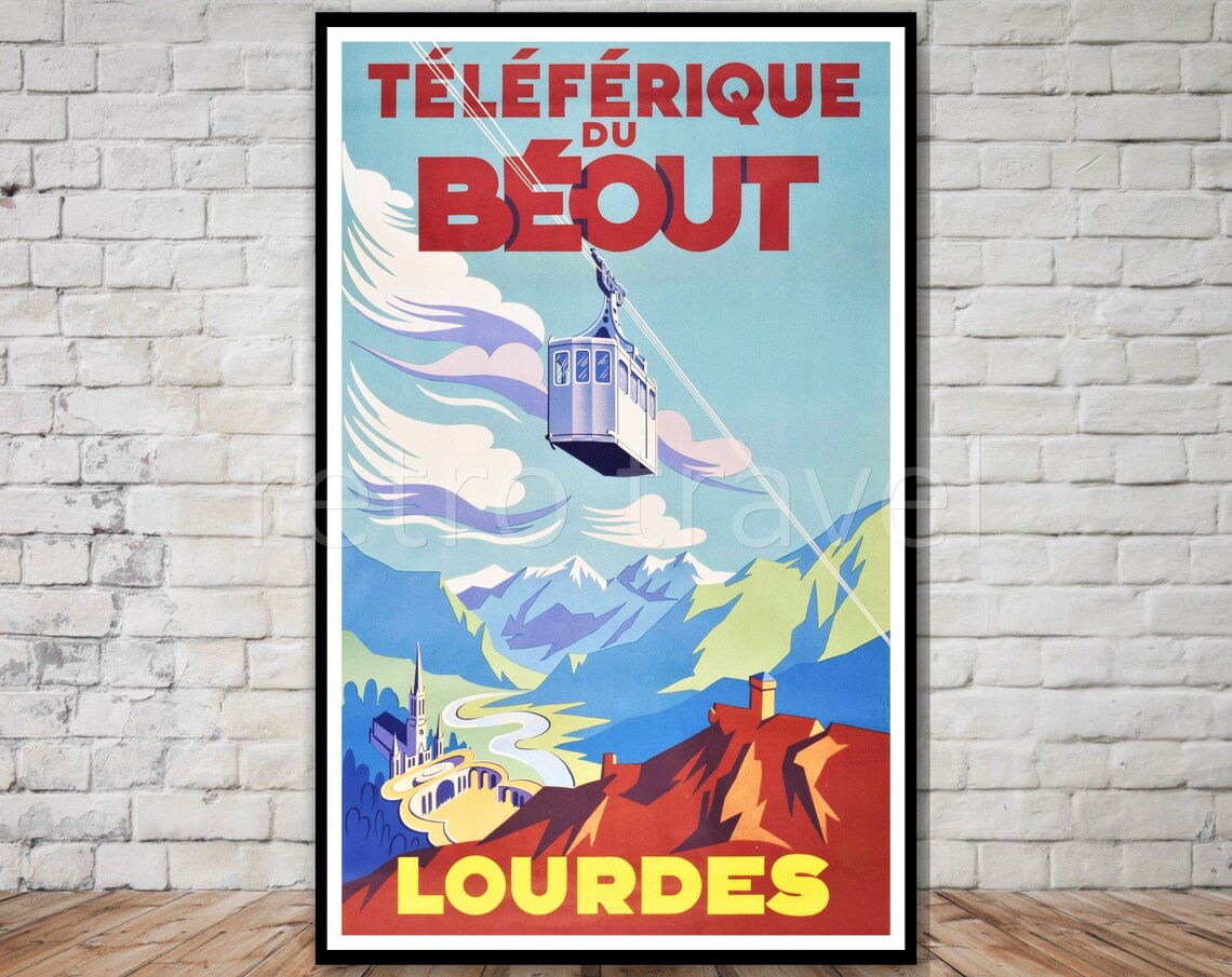 Lourdes France Vintage Ski Resort Travel Poster
