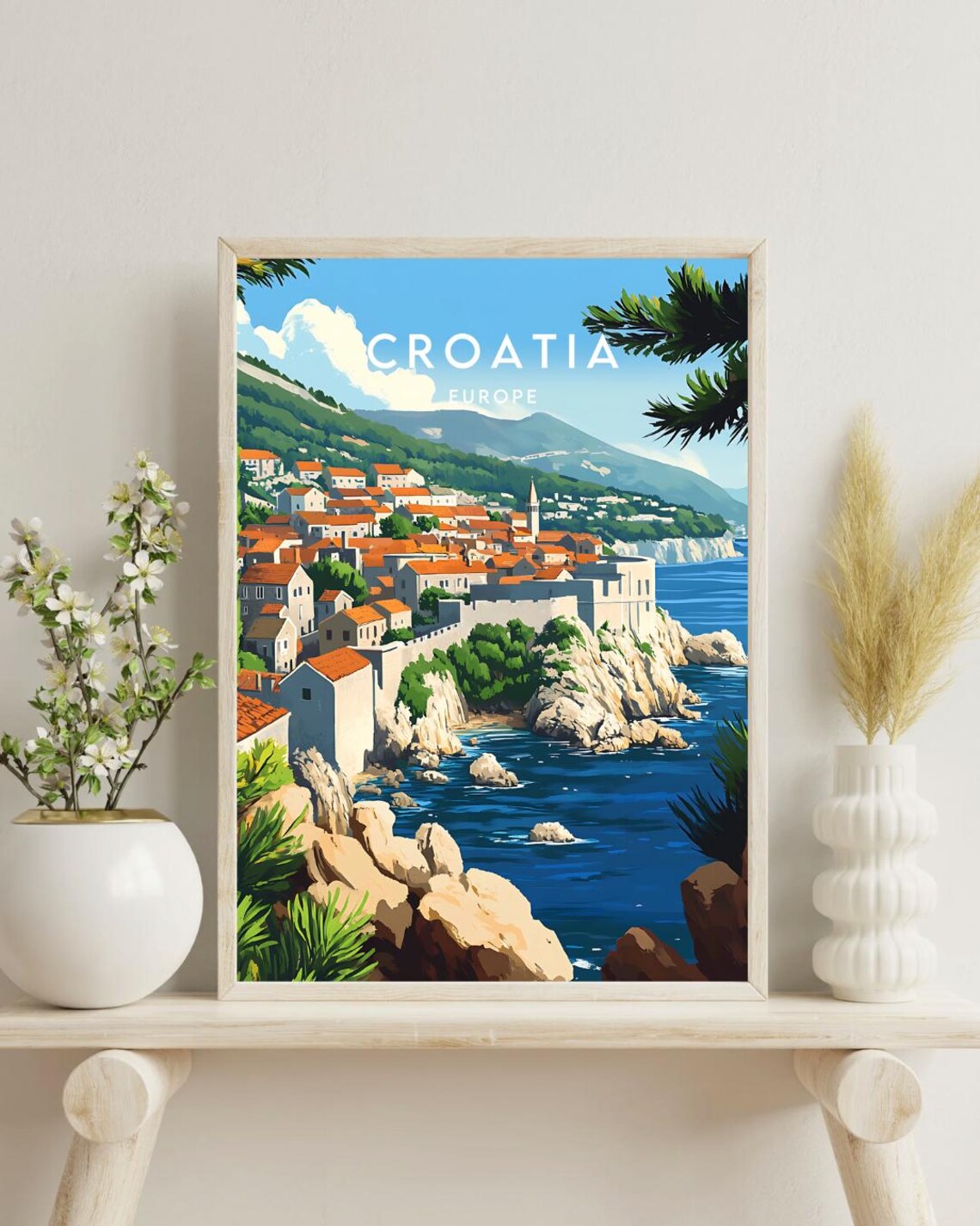 Croatia Europe Cliffside Walled Old Town Seaside Travel Poster - Image 4
