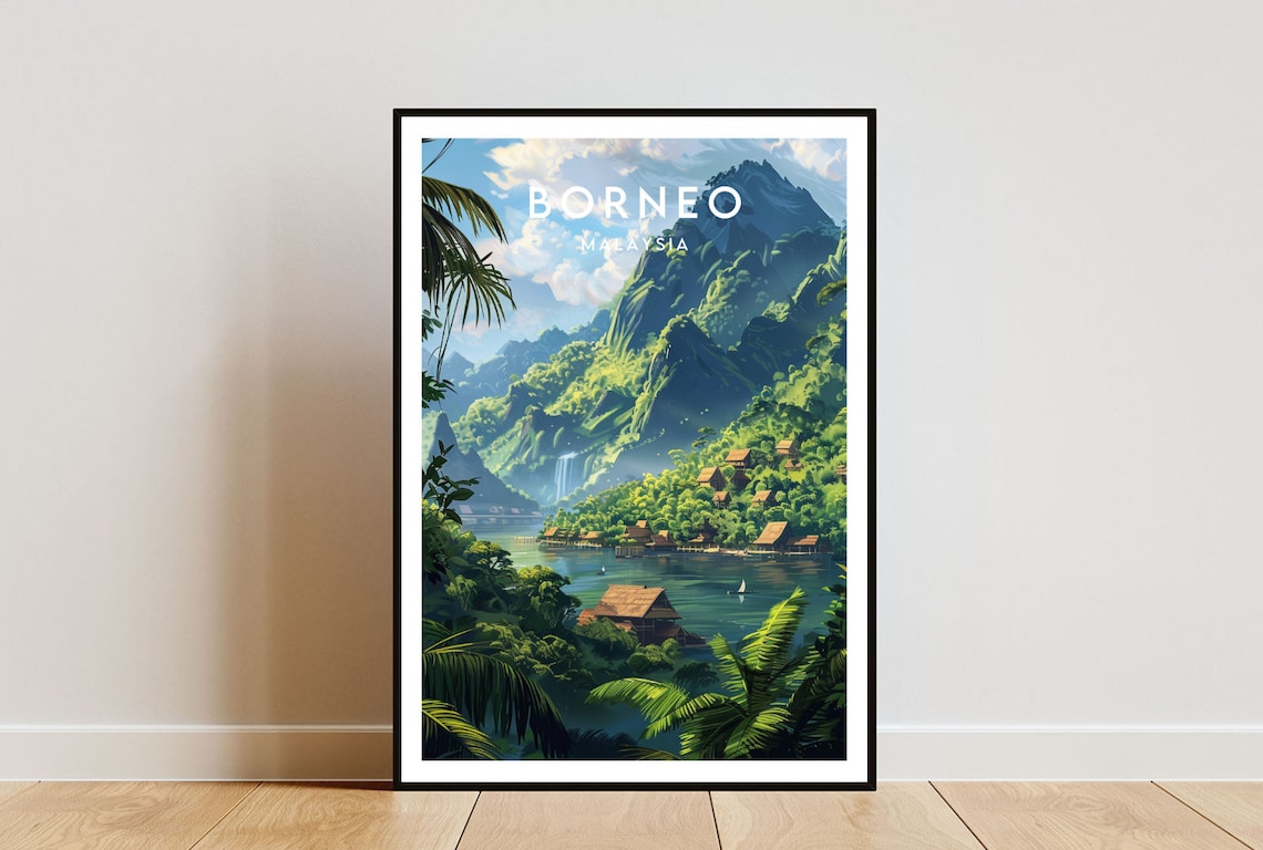 Borneo Travel Poster, Malaysia Travel Wall Art
