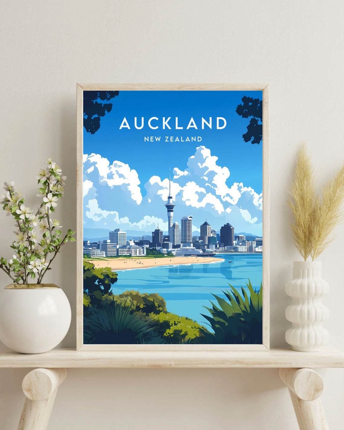 Auckland New Zealand Sparkling Harbor Skyline Vintage Travel Poster - Image 4
