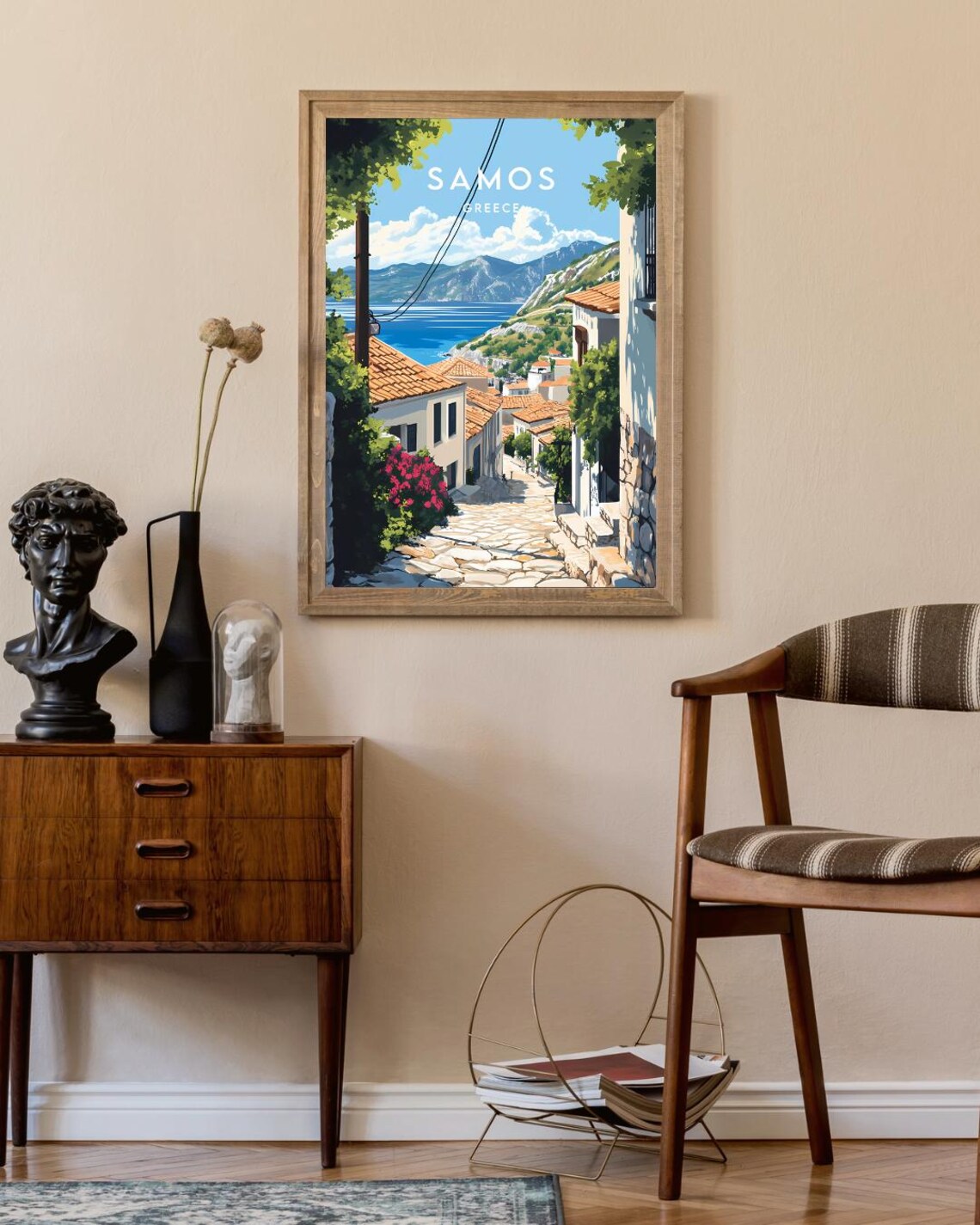 Samos Greece Hillside Town Terracotta Roofs Seaside Travel Poster - Image 2
